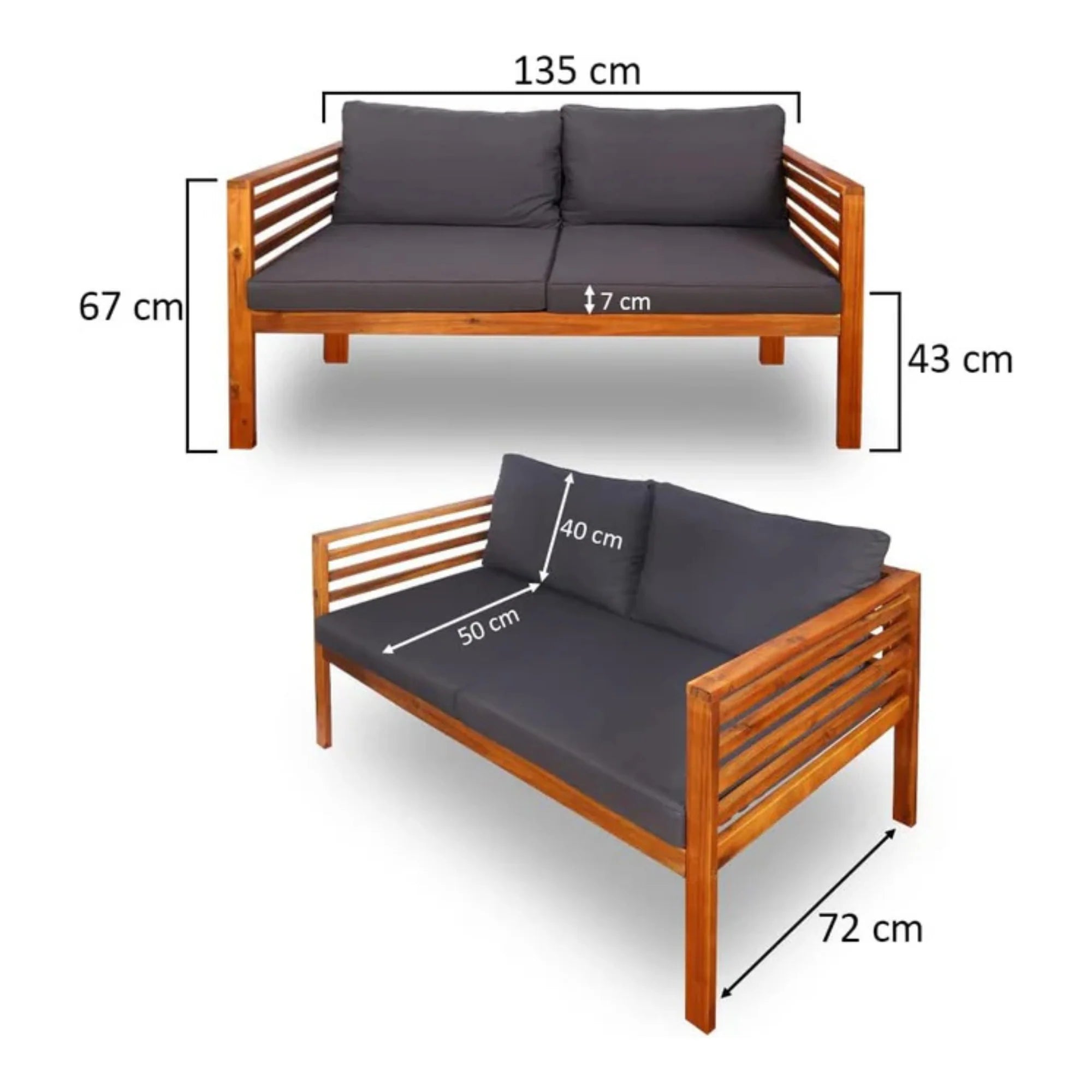 Modern Sectional Sofa Set — Acacia Wood & All-Weather Cushions