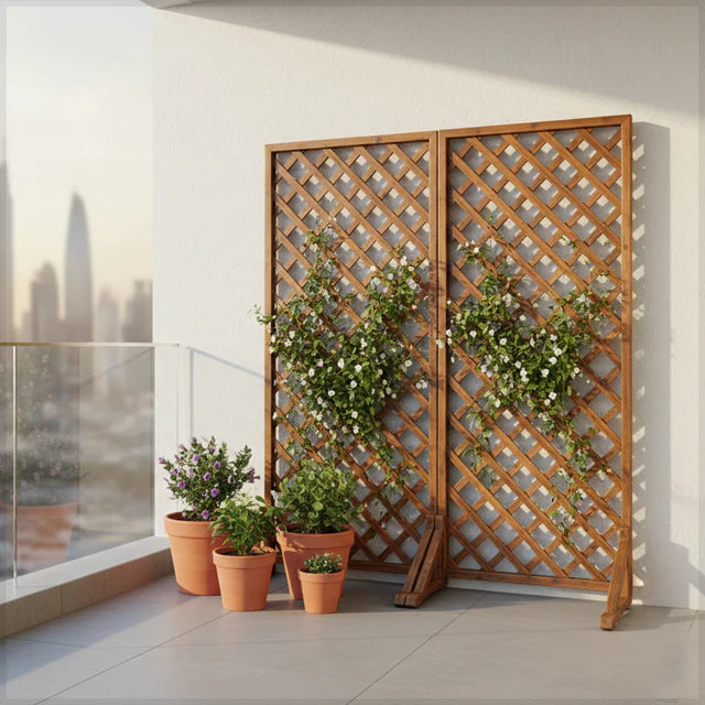 Garden Fence for Climbing Plants & Pots – Wooden Trellis Screen (90 x 180cm)