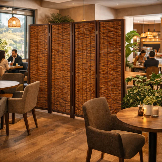 Four Panels Room Divider – Decorative Wooden Folding Privacy Screen