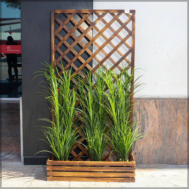 Fence Pot Stand with Planter Box – Natural Wood Fence Mounted Planter (90cm x 180cm)