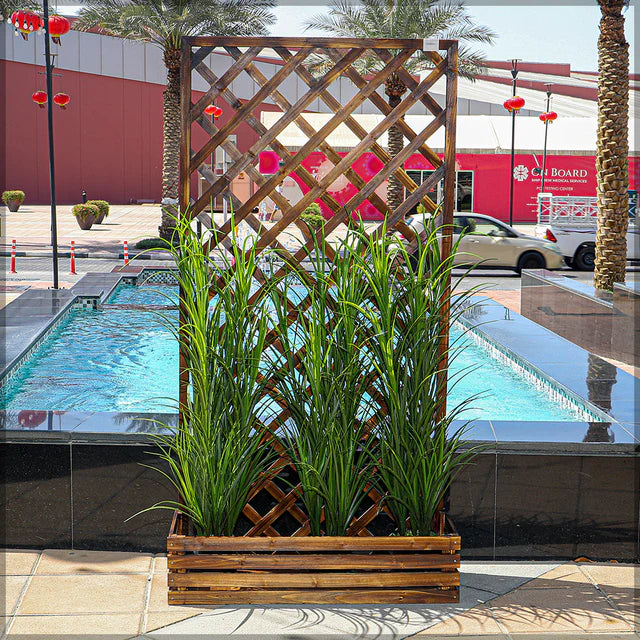 Fence Pot Stand with Planter Box – Natural Wood Fence Mounted Planter (90cm x 180cm)