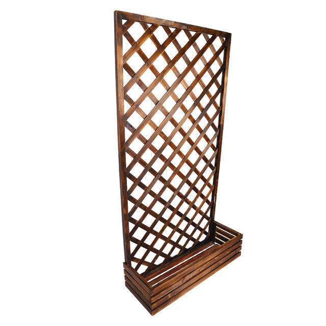 Fence Pot Stand with Planter Box – Natural Wood Fence Mounted Planter (90cm x 180cm)