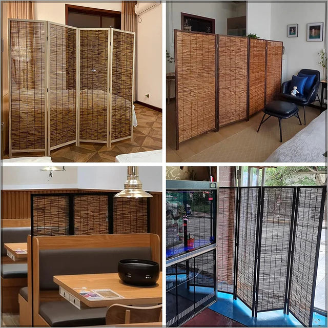 Four Panels Room Divider – Decorative Wooden Folding Privacy Screen