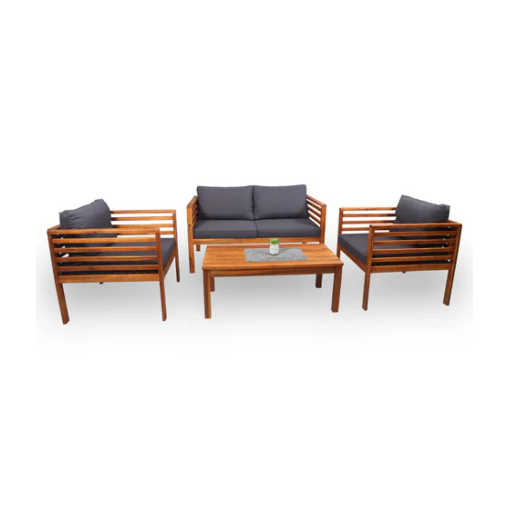Modern Sectional Sofa Set — Acacia Wood & All-Weather Cushions
