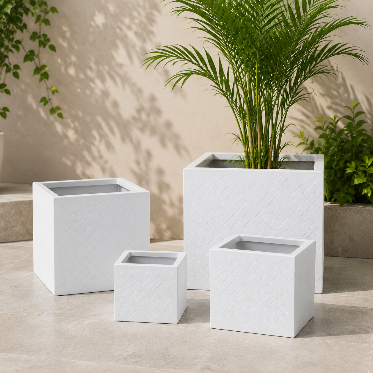 Pot Square GRC Fiber Clay Plant  | Modern Square Planters Dubai