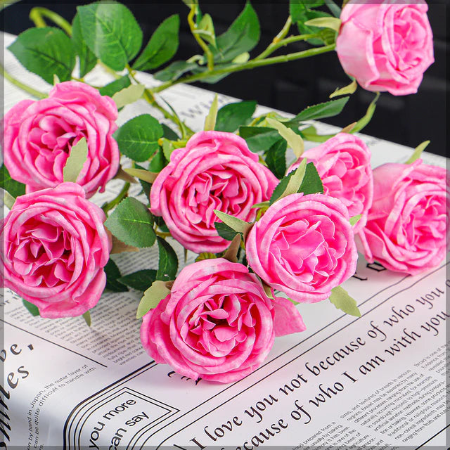 Artificial 4 Heads Rose Flower Single Stem (Without Vase) | RJ Garden Center