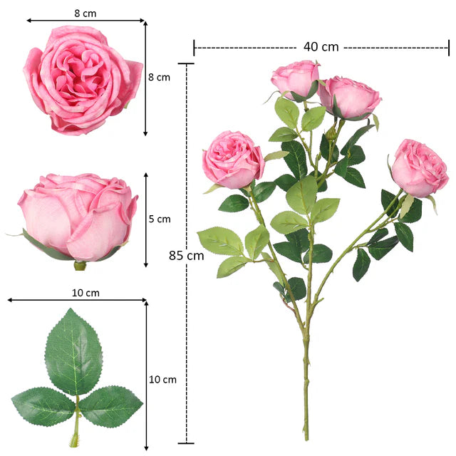 Artificial 4 Heads Rose Flower Single Stem (Without Vase) | RJ Garden Center