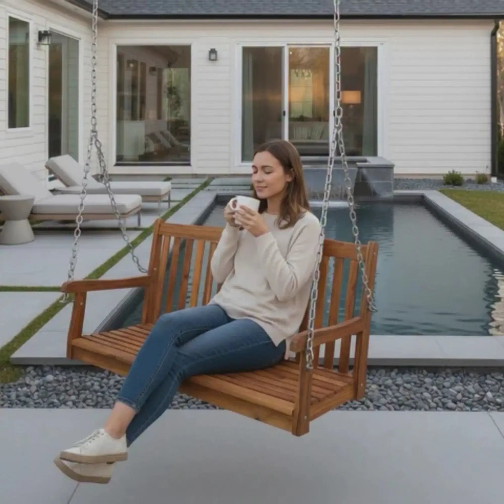 Wooden Porch Swing — Acacia & Fir Outdoor Swing