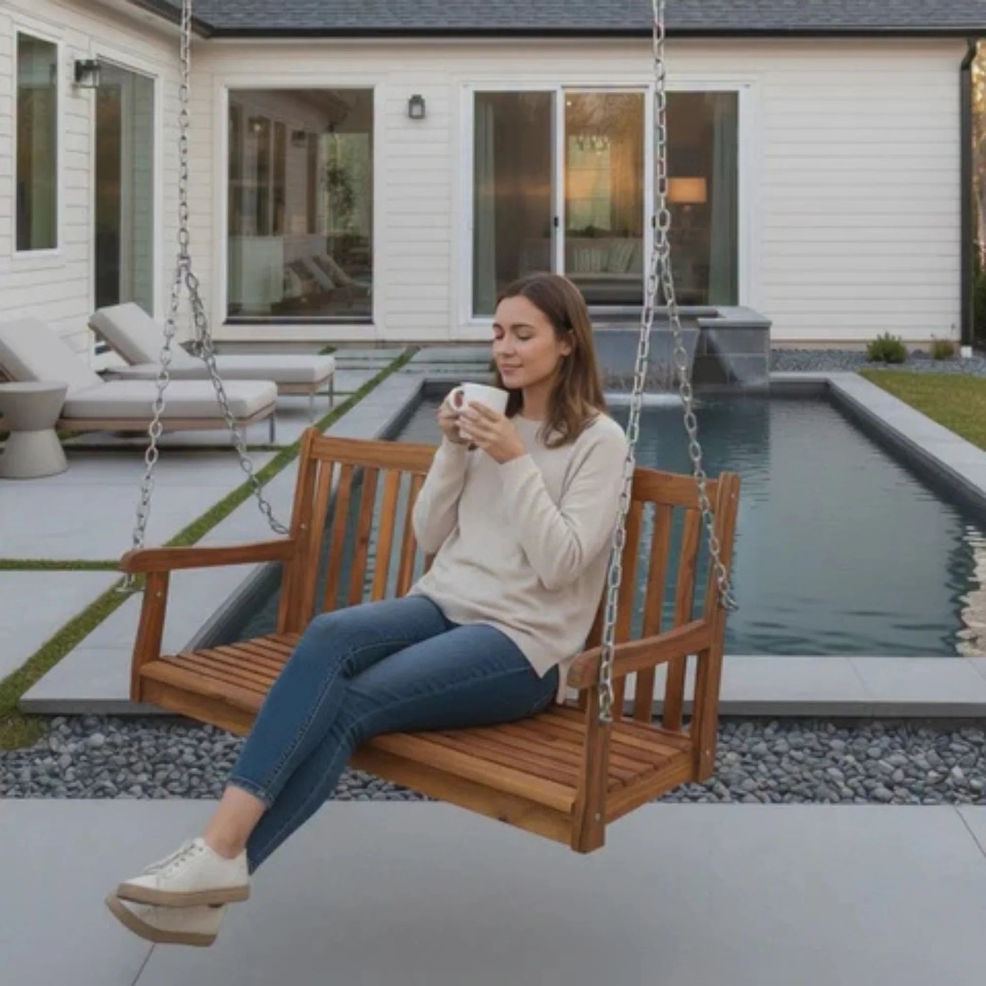 Wooden Porch Swing — Acacia & Fir Outdoor Swing