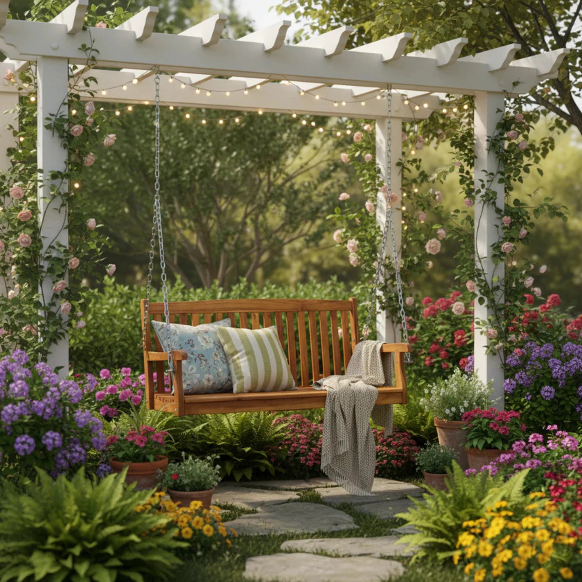 Wooden Porch Swing — Acacia & Fir Outdoor Swing
